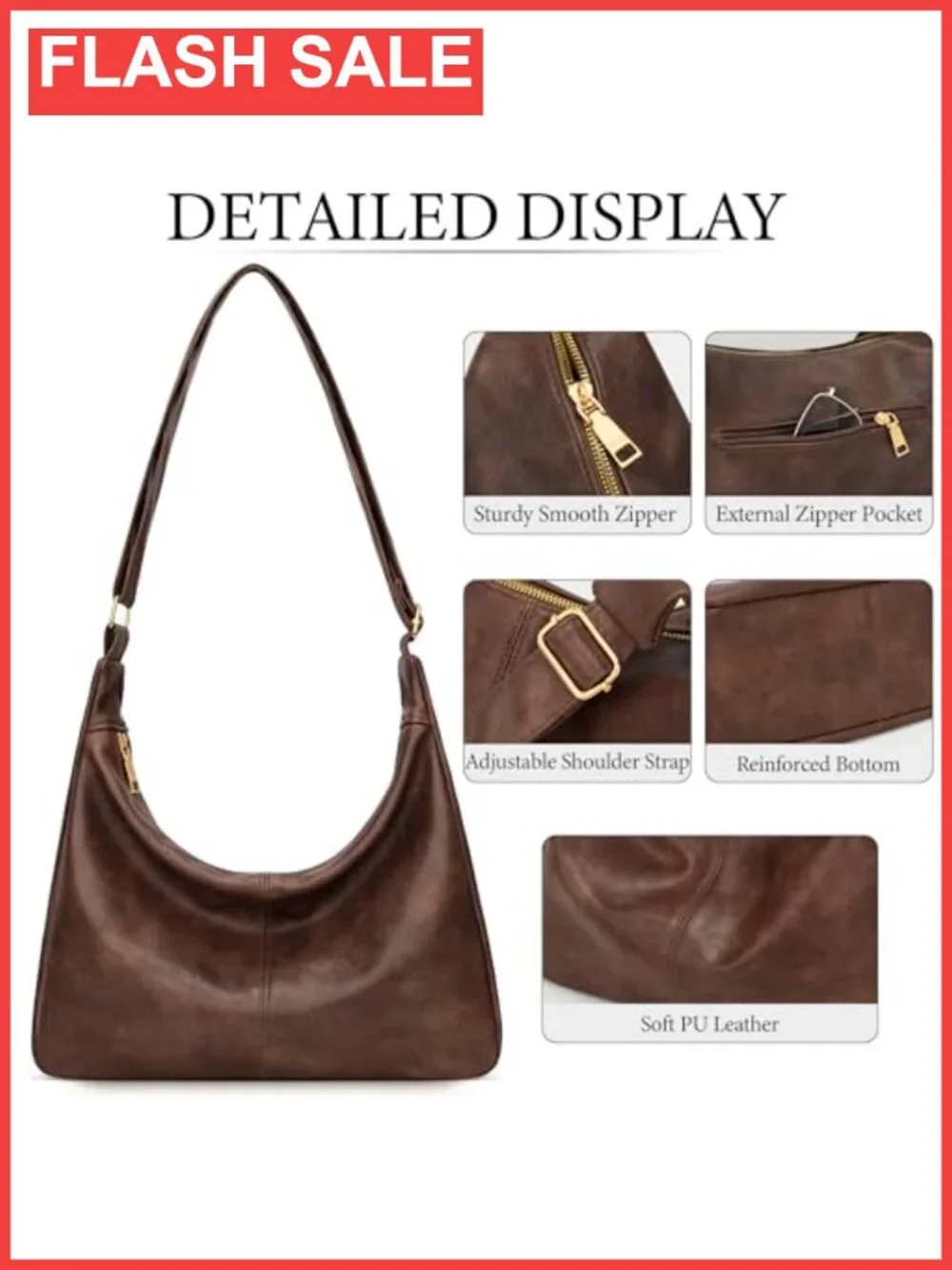Slouchy Hobo Shoulder Bag Vegan Leather Everyday Purse Crossbody Tote